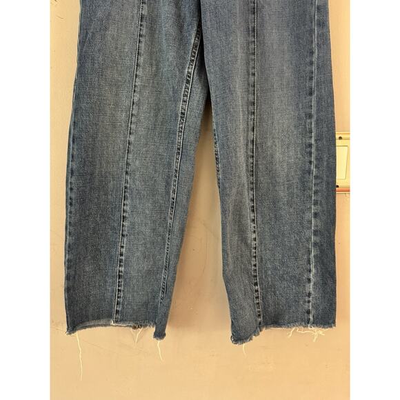 BDG High & Wide Panel Jeans Button Fly Raw Hem Blue Denim Size 27 - Picture 5 of 9